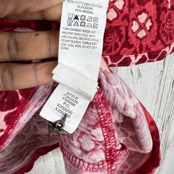 Lucky Brand Women's 2X Boho Floral Shirt Red Multi Lightweight Stretch‎ Top - Picture 8 of 11